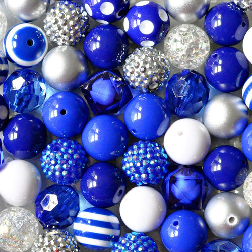 Royal blue white and silver bubblegum beads