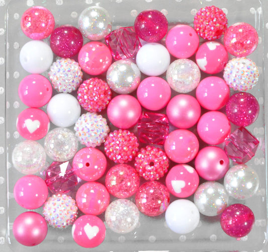 Hot pink and white bubblegum beads mix