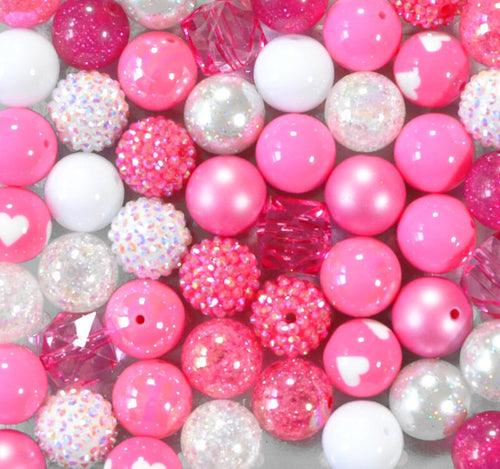 Hot pink and white bubblegum beads mix